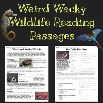 Preview of Nonfiction Reading Passages: Comprehension and TEI Questions (Weird Animals)