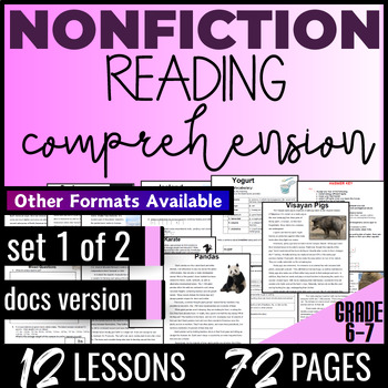 Preview of Nonfiction Reading Passages and Questions Set 1 of 2 6th 7th Grade Google Docs