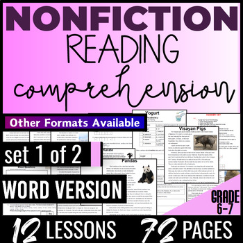 Preview of Nonfiction Reading Passages and Questions Set 1 of 2 6th 7th Grade Word Version
