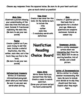 Nonfiction Reading Response Choice Board by TLTussing | TpT