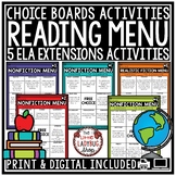 Literacy ELA Fast Early Finishers Activities Choice Boards