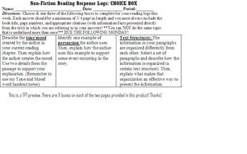 Preview of Nonfiction Reading Response Logs-Choice Box Questions