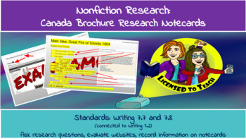 Preview of Nonfiction Research - Canada Brochure Project - Research Notecards