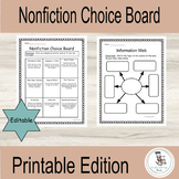 Nonfiction Response Menu Template, Choice Board, Independe