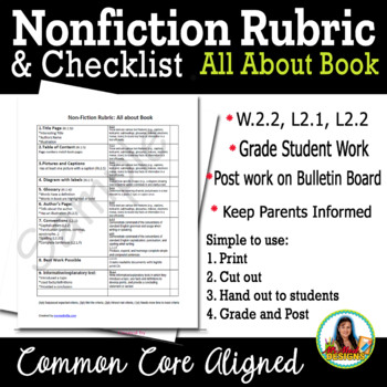 Preview of Nonfiction Writing Rubric for Second Grade (Writers Workshop CCSS Assessment)