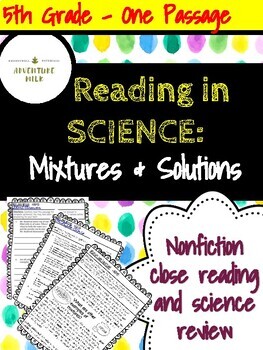 Preview of Nonfiction Science Passage with Comprehension Questions: Mixtures and Solutions
