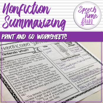 Preview of Nonfiction Summarizing Worksheets (no prep)