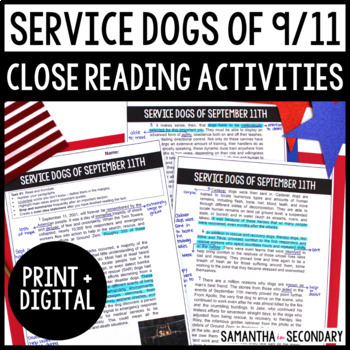 Preview of Nonfiction Text Close Reading Activities Service Dogs of 9/11