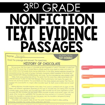 Preview of Nonfiction Text Evidence 3rd Grade Reading Toothy®