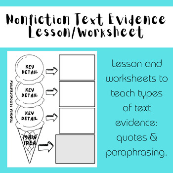 Preview of Nonfiction Text Evidence Reading Strategy, Lesson, Worksheets