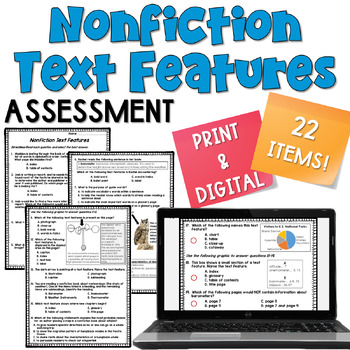 Preview of Nonfiction Text Features Assessment or Worksheet in Print and Digital