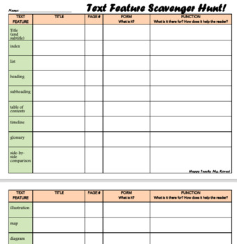 Nonfiction Text Feature Scavenger Hunt Printable (in COLOR) by Heather ...