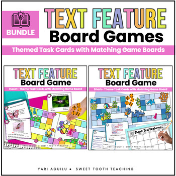 Preview of Nonfiction Text Feature Task Cards & Game Board | BUNDLE| Shark & Insect Theme