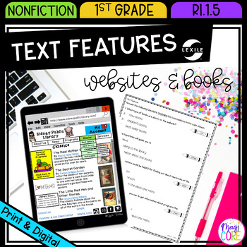 Preview of Nonfiction Text Features 1st Grade Passages Worksheets Anchor Chart RI.1.5 RI1.5