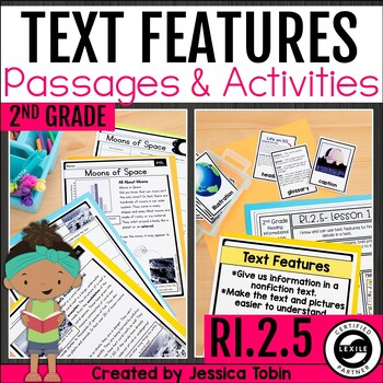 Preview of Text Features Worksheets, Anchor Charts, Reading Comprehension Nonfiction RI.2.5