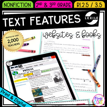 Preview of Nonfiction Text Features Passages, Anchor Chart, Worksheets - RI.2.5 & RI.3.5