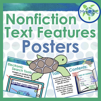 Nonfiction Text Features Anchor Chart Posters - Blue Green Turtle Theme