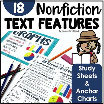 Preview of Nonfiction Text Features Worksheets Anchor Charts & Graphic Organizers Features