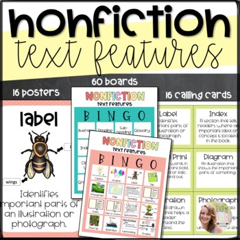 Preview of Nonfiction Text Features Posters, BINGO and Calling Cards