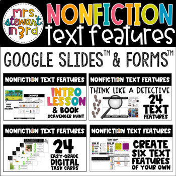 Preview of Nonfiction Text Features Digital + Print Reading Unit Google Slides™ and Forms™