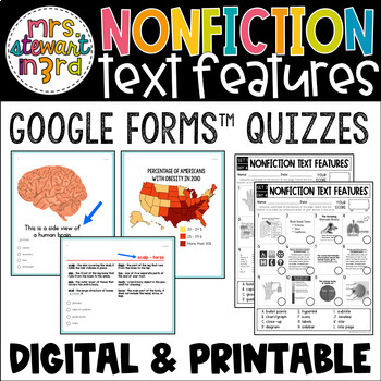 Preview of Nonfiction Text Features Digital Reading Assessment - Google Forms™ Quizzes