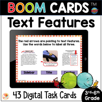 Preview of Nonfiction Text Features BOOM CARDS Task Cards and Anchor Charts | Digital