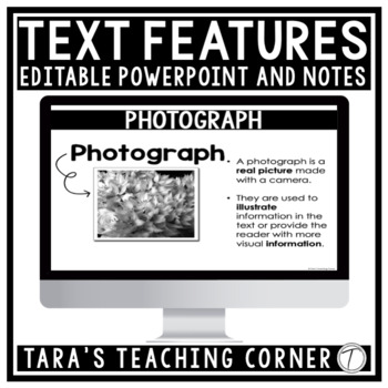 Preview of Nonfiction Text Features | Editable PowerPoint and Scaffolded Notes | RI.3.5