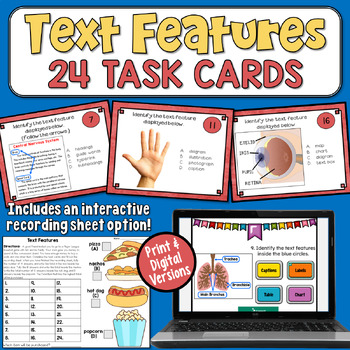 Preview of Nonfiction Text Features: Task Cards in Printable and Digital Formats