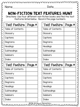 Nonfiction Text Features Scavenger Hunt by All About Elementary | TpT
