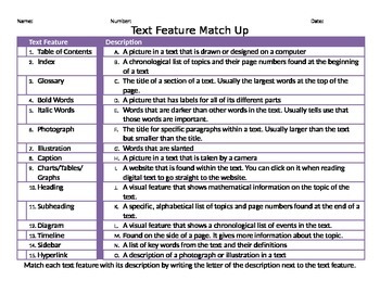 Preview of Nonfiction Text Features Match Up