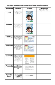 Preview of Nonfiction Text Features Notes & Activity