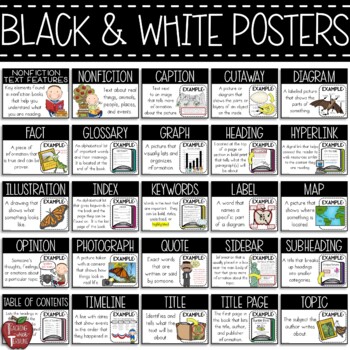 Nonfiction Text Features Posters 25 Terms with Definition and Example