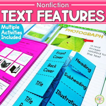 Preview of Nonfiction Text Features Posters Anchor Charts Worksheets Task Cards Activities