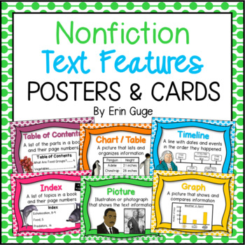 Nonfiction Text Features Posters and Cards by Erin Guge | TpT