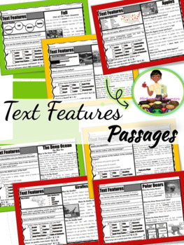 Preview of Nonfiction Text Features Reading Comprehension Passages | TEXT FEATURES Passages
