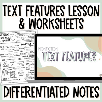 Preview of Nonfiction Text Features Slides, Notes, Worksheets, & Passages - 5th - 7th Grade