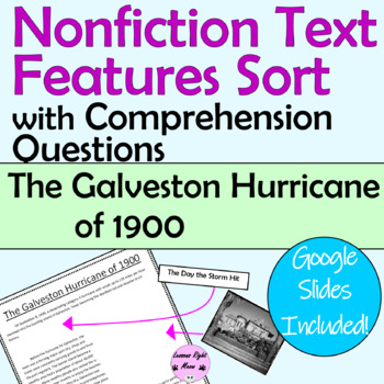 Preview of Galveston Hurricane Nonfiction Text Features Sort & Questions distance learning