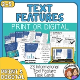 Informational Text Features Task Cards Print or Digital for Nonfiction Text