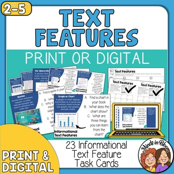 Preview of Informational Text Features Task Cards Print Digital for Nonfiction Text