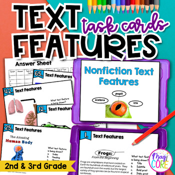 Preview of Nonfiction Text Features Task Cards 2nd 3rd Grade Informational Reading Activity