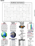 Nonfiction Text Features Activity: Word Search Worksheet