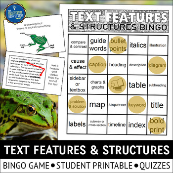 Preview of Nonfiction Text Features and Structures Bingo Game