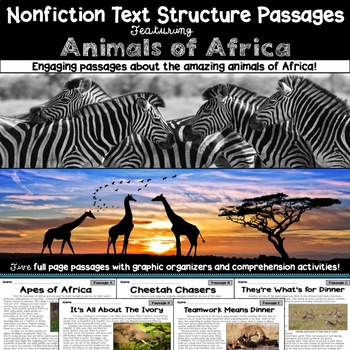 Preview of Nonfiction Text Structure Passages: Animals of Africa! + Digital Version