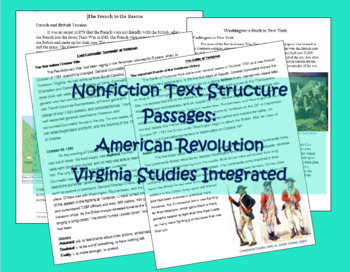 Preview of Nonfiction Text Structure Passages American Revolution - Virginia Studies VS 5