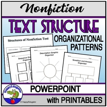 Preview of Nonfiction Text Structure PowerPoint with Printable Graphic Organizers