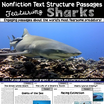 Preview of Nonfiction Text Structure Passages: Sharks! (Google Classroom Compatible)