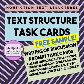 Preview of Nonfiction Text Structure Writing / Discussion Prompt Task Cards: Free Sample!