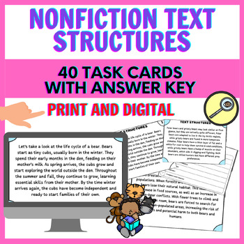 Preview of Nonfiction Text Structures: 40 Task Cards in Print and Digital