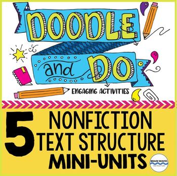 Preview of Nonfiction Text Structures - 5 Doodle and Do Sketch Notes and Activities BUNDLE