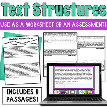 Preview of Nonfiction Text Structures Assessment or Worksheet in Print and Digital